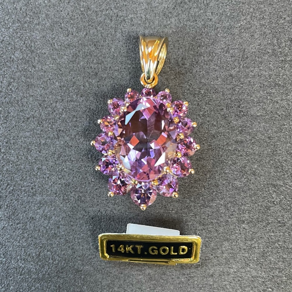 Purple Amethyst 14K Cluster Pendant - Picture 2 of 6